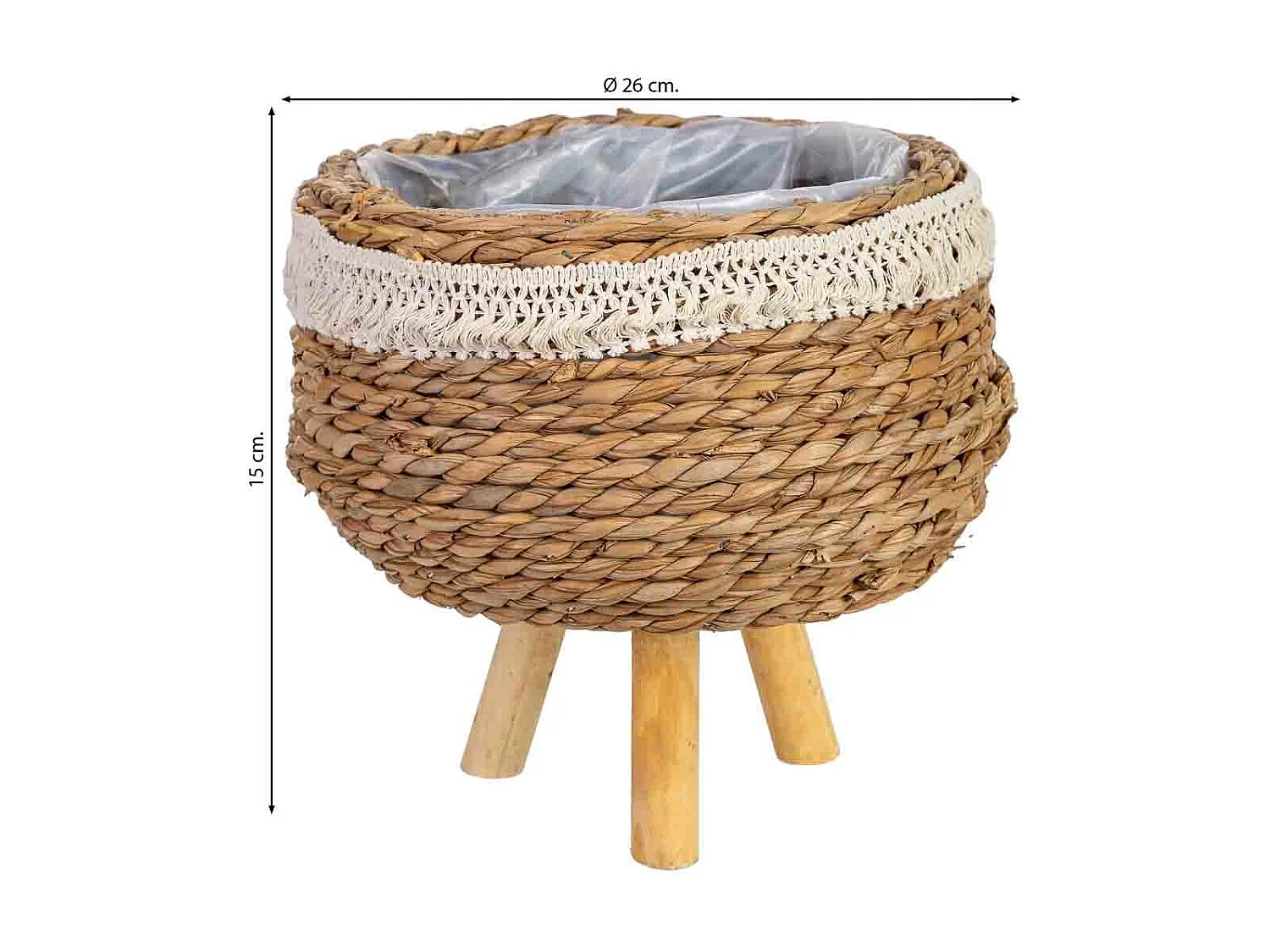 Macetero de cuerda con patas 26x26x15h cm