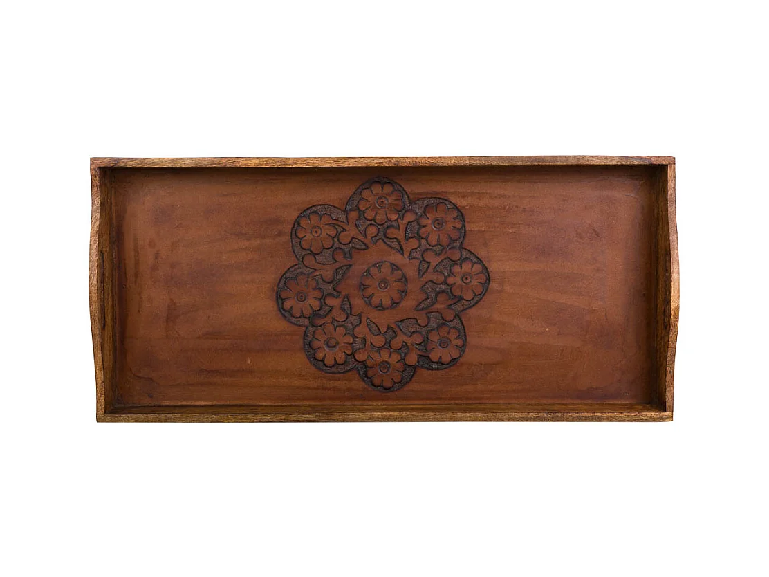 Bandeja de madeira artesanal marrom 70x30x20