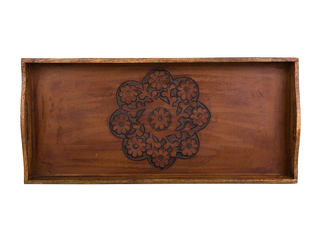 Bandeja de madera artesanal marrón 70x30x20