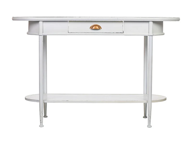 Flurtisch mit 1 Schublade und 1 Regal aus weißem Metall, 120x41x75H cm