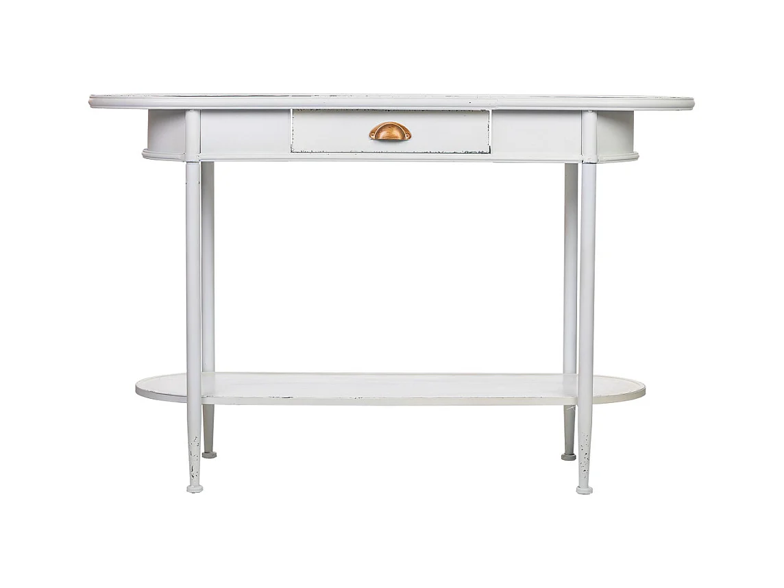 Flurtisch mit 1 Schublade und 1 Regal aus weißem Metall, 120x41x75H cm