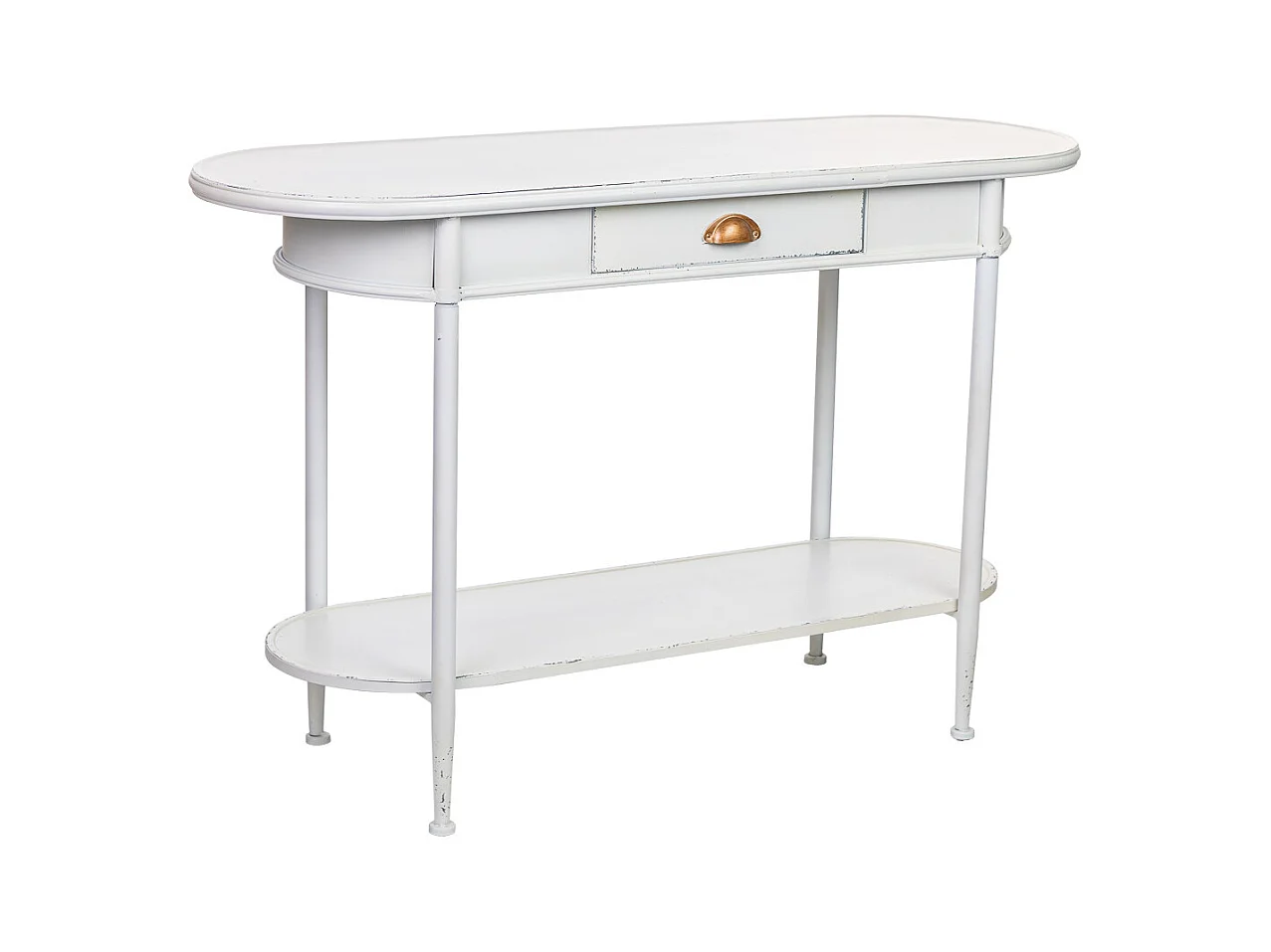 Flurtisch mit 1 Schublade und 1 Regal aus weißem Metall, 120x41x75H cm