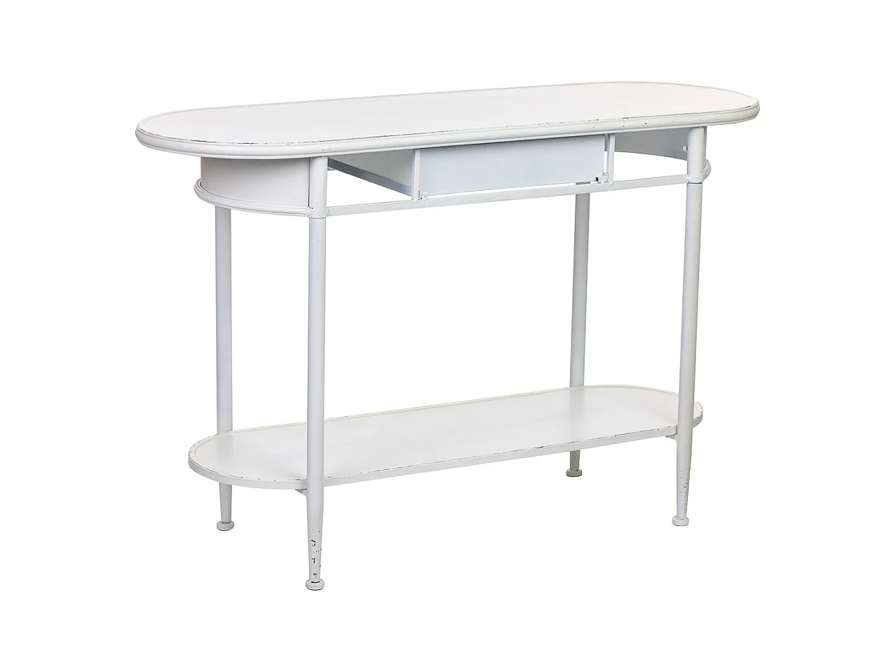 Flurtisch mit 1 Schublade und 1 Regal aus weißem Metall, 120x41x75H cm