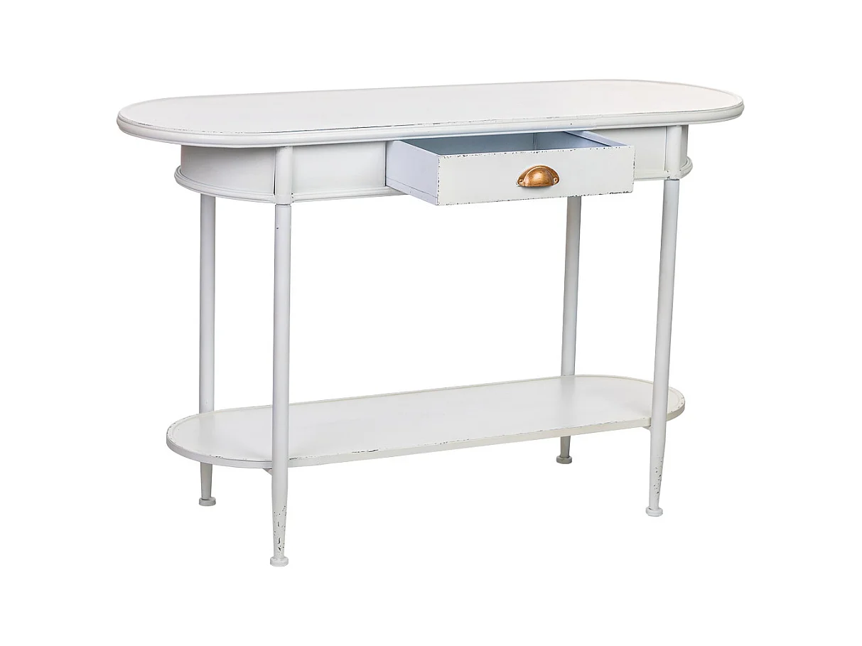 Flurtisch mit 1 Schublade und 1 Regal aus weißem Metall, 120x41x75H cm