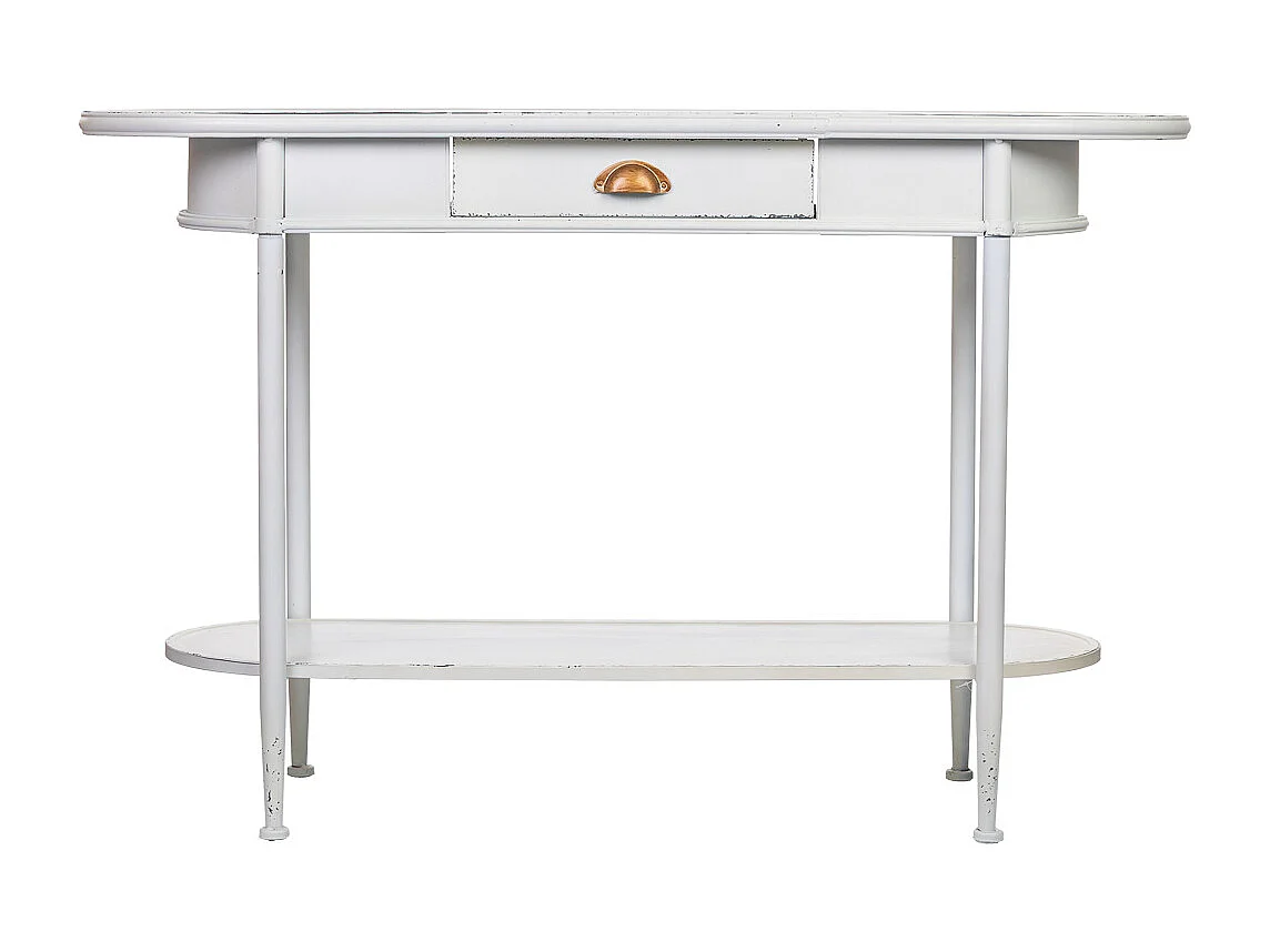 Flurtisch mit 1 Schublade und 1 Regal aus weißem Metall, 120x41x75H cm