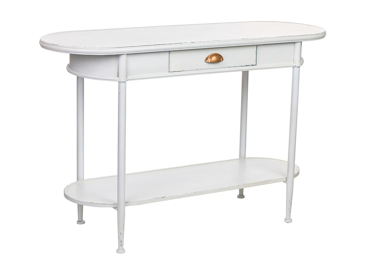 Flurtisch mit 1 Schublade und 1 Regal aus weißem Metall, 120x41x75H cm