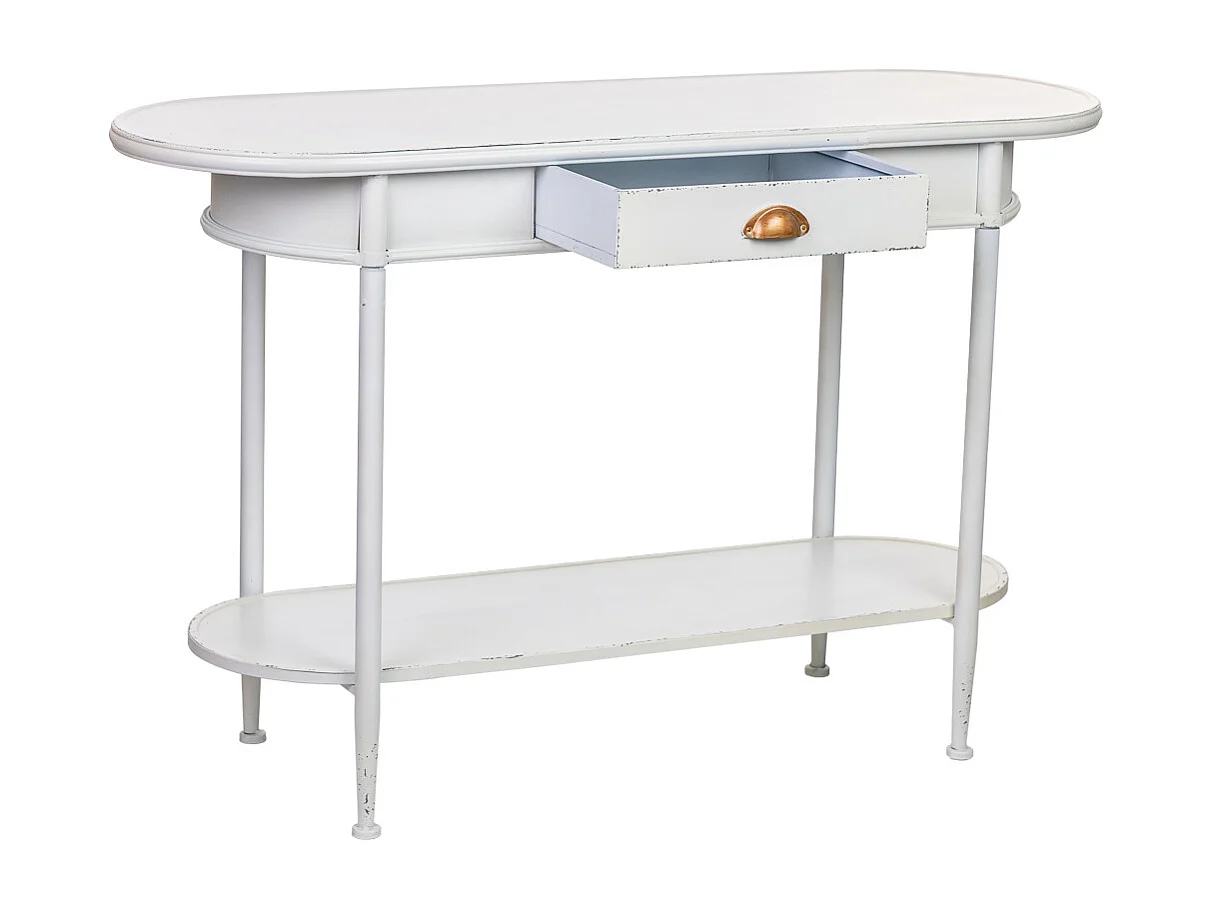 Flurtisch mit 1 Schublade und 1 Regal aus weißem Metall, 120x41x75H cm