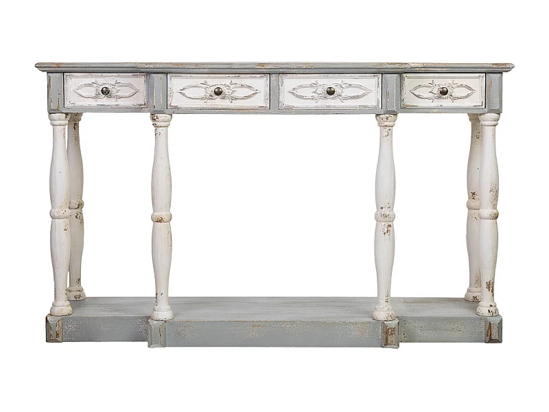 Flurtisch aus Holz mit 4 Schubladen, gealtertes Finish, 142,5x42x85 cm