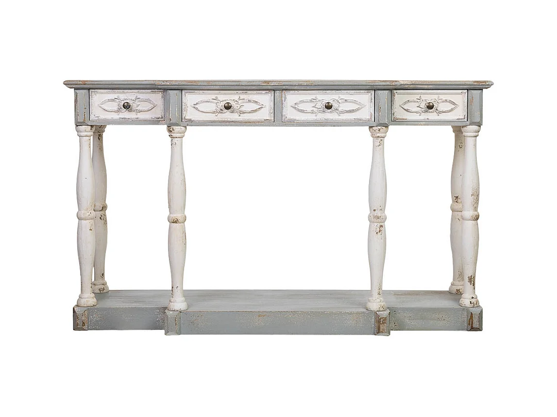 Flurtisch aus Holz mit 4 Schubladen, gealtertes Finish, 142,5x42x85 cm