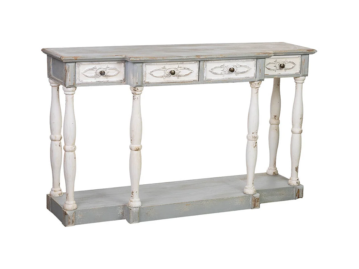 Flurtisch aus Holz mit 4 Schubladen, gealtertes Finish, 142,5x42x85 cm