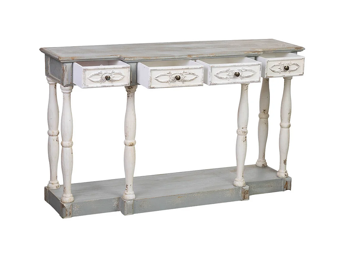 Flurtisch aus Holz mit 4 Schubladen, gealtertes Finish, 142,5x42x85 cm