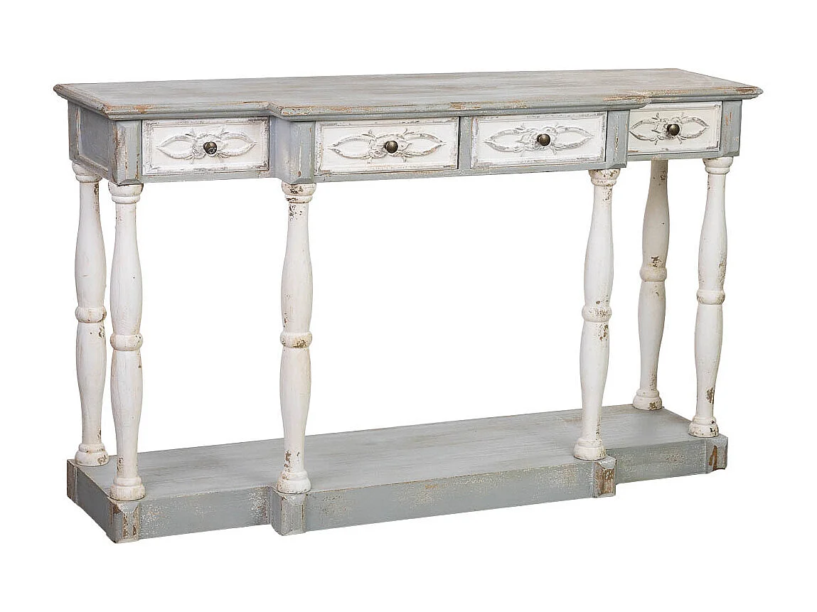 Flurtisch aus Holz mit 4 Schubladen, gealtertes Finish, 142,5x42x85 cm