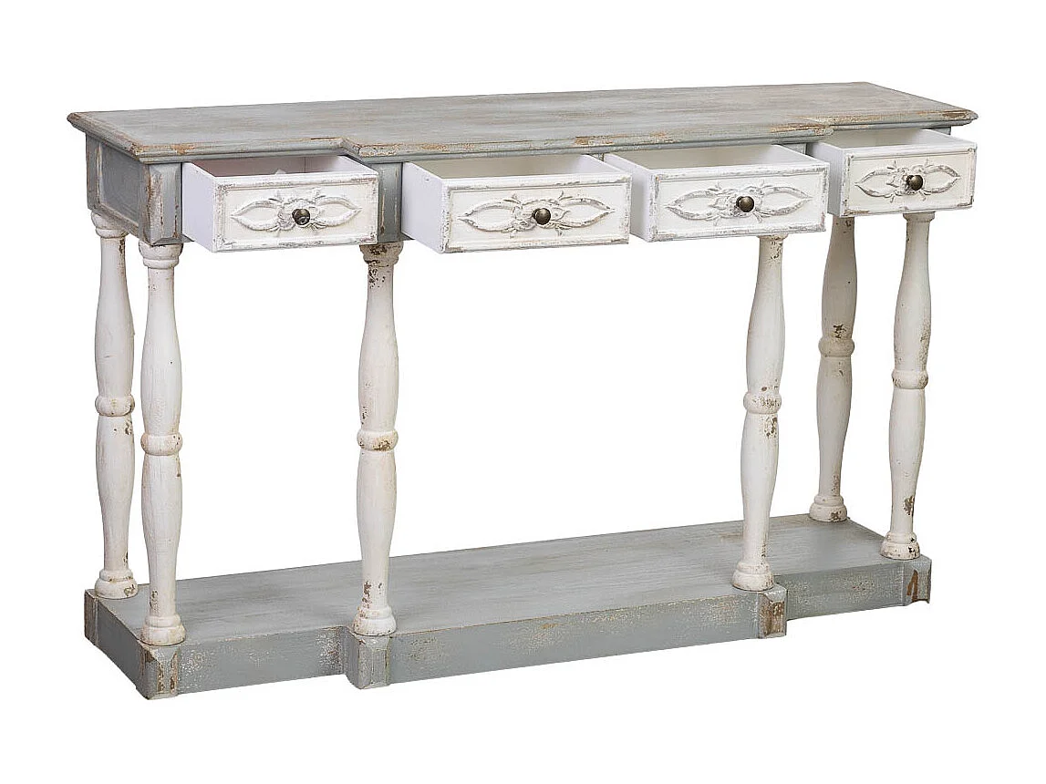 Flurtisch aus Holz mit 4 Schubladen, gealtertes Finish, 142,5x42x85 cm