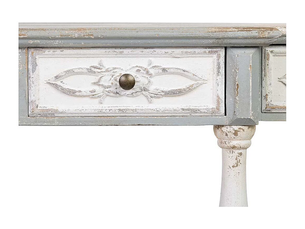 Konsolentisch mit 4 Schubladen, Tannenholz, 142x42x85 cm, Weiß-Natur