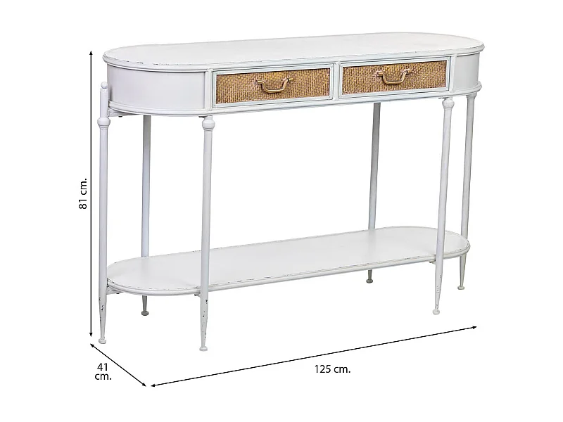Flurschrank mit 2 Schubladen und 1 Regal aus weißem Metall, 125x41x81H cm