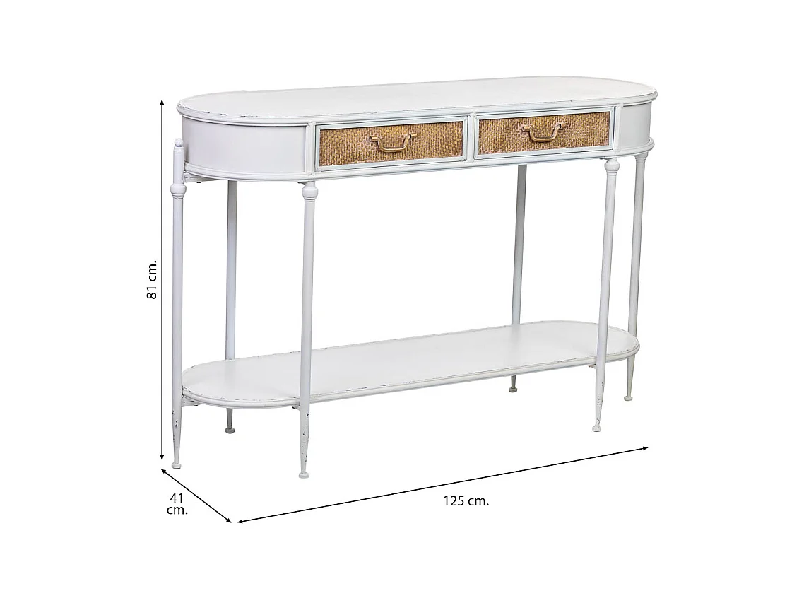 Flurschrank mit 2 Schubladen und 1 Regal aus weißem Metall, 125x41x81H cm