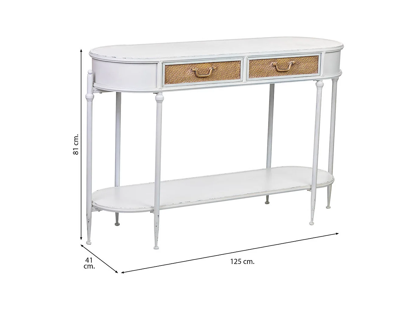 Flurschrank mit 2 Schubladen und 1 Regal aus weißem Metall, 125x41x81H cm