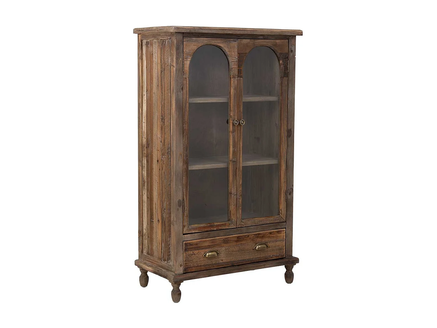 Holzvitrine mit 2 Türen und 1 Schublade 80x42x138