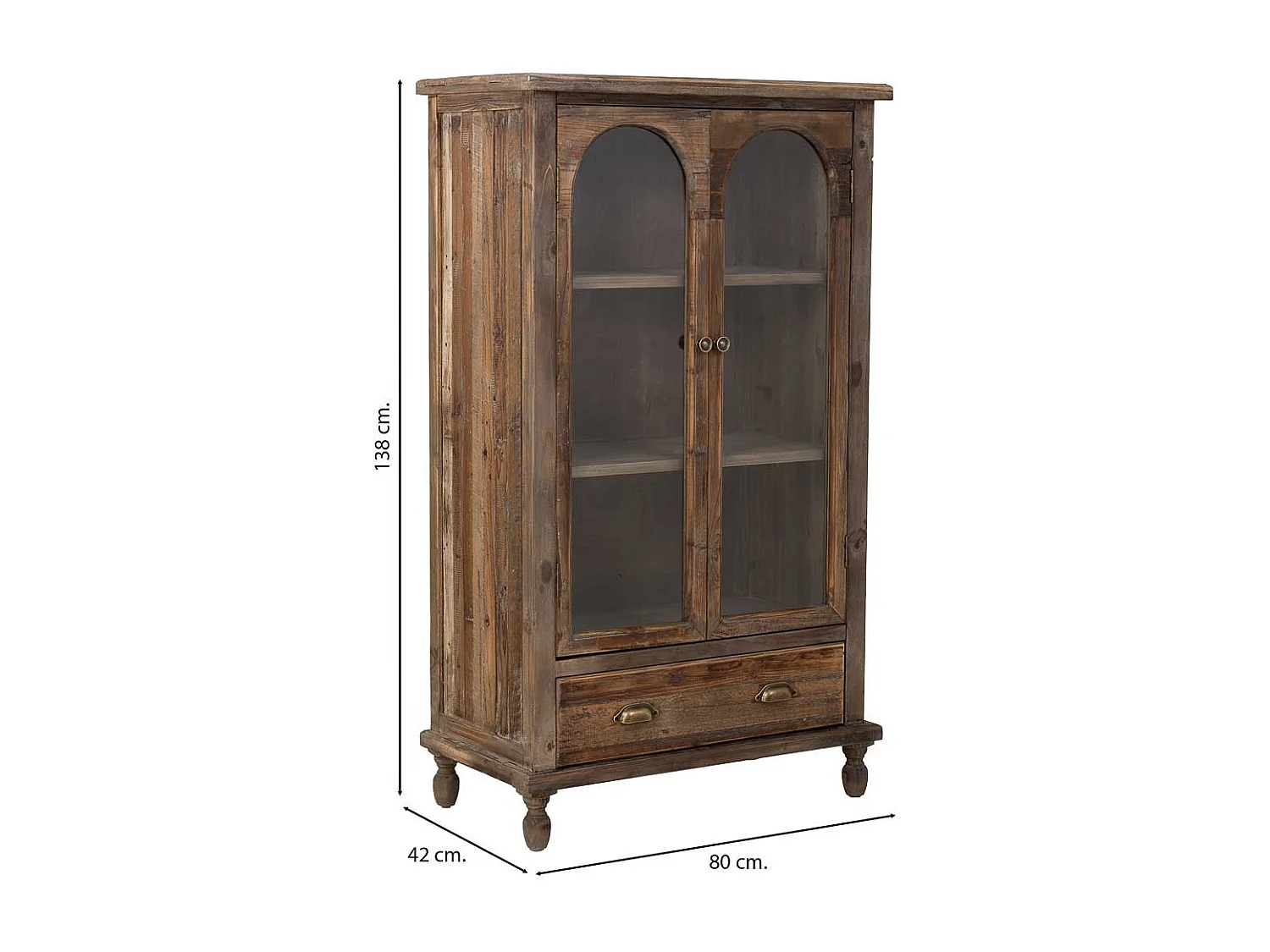 Holzvitrine mit 2 Türen und 1 Schublade 80x42x138