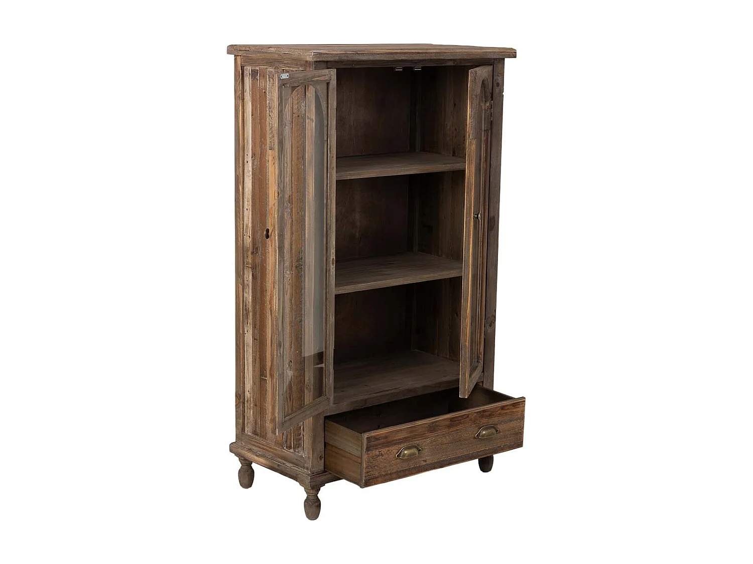 Holzvitrine mit 2 Türen und 1 Schublade 80x42x138