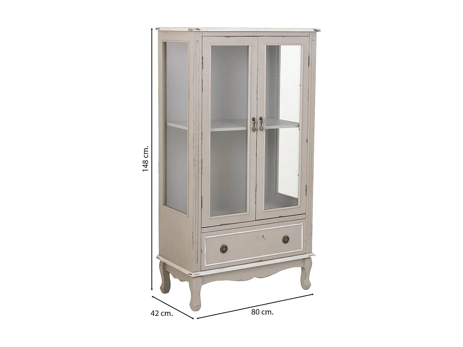 Vitrine en bois avec 1 tiroir et 2 portes 80x42x148h cm