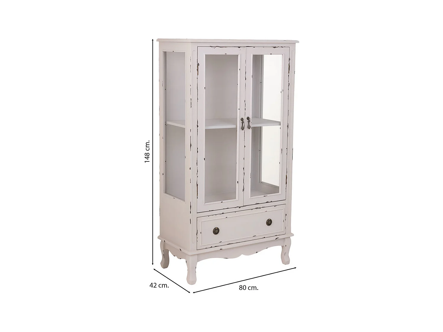 Vitrine em madeira com 1 gaveta e 2 portas 80x42x148h cm