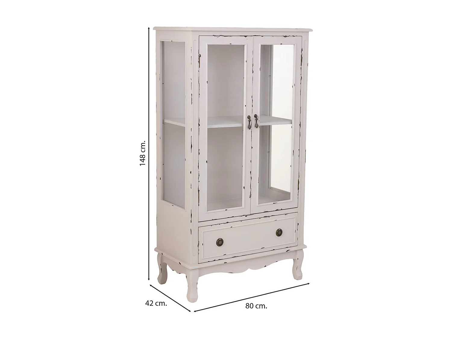 Vitrina de madera con 1 cajón y 2 puertas 80x42x148h cm