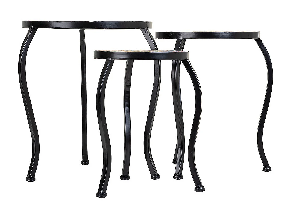 Set mit 3 schwarzen Mosaik- und Metallstützen