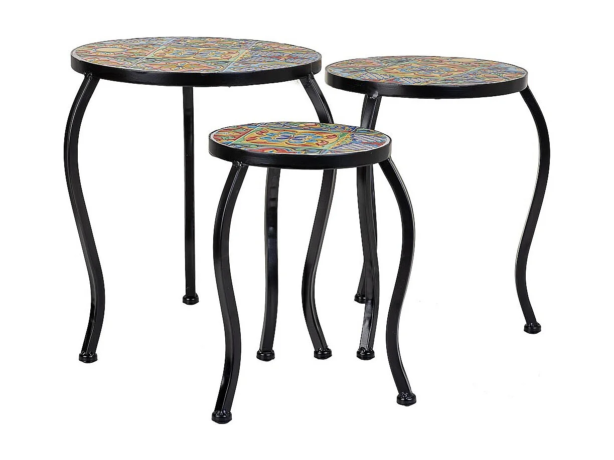 Set mit 3 schwarzen Mosaik- und Metallstützen