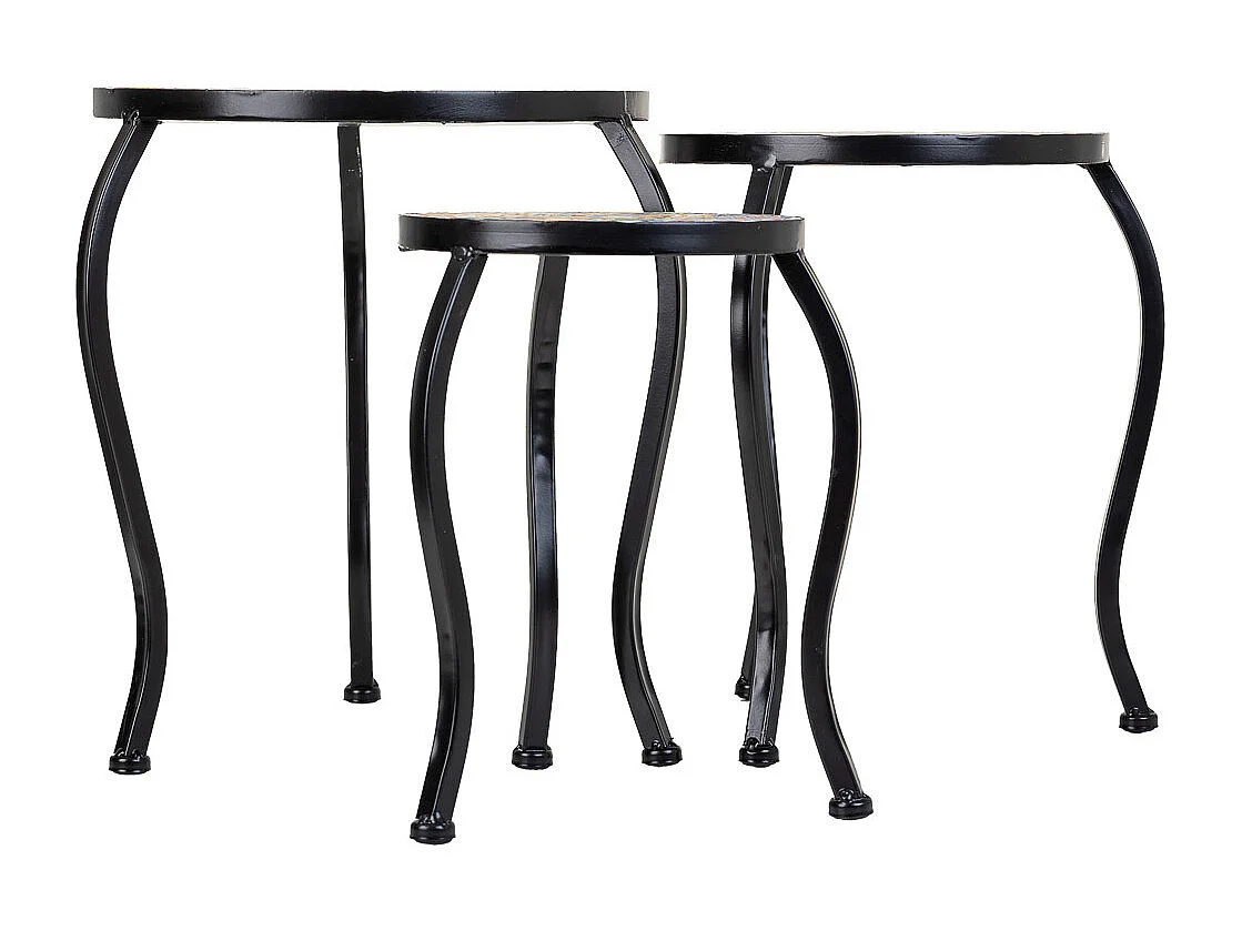 Set mit 3 schwarzen Mosaik- und Metallstützen