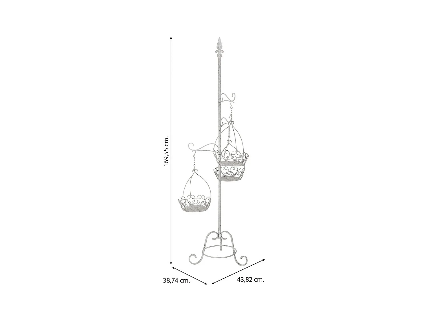 Suporte para vasos de flores em metal para 3 vasos 43,82x38,74x169,55h