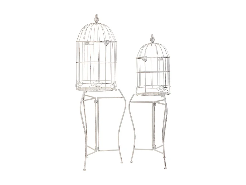 Conj. 2 gaiolas para vasos em ferro branco, 30x30x130-25x25x108 cm