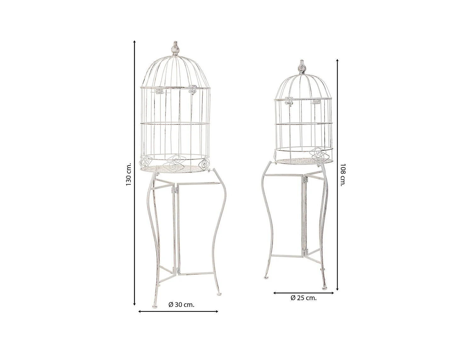 Jardinières en fer forgé, lot de 2, blanc, 30x30x130h-25x25x108h cm