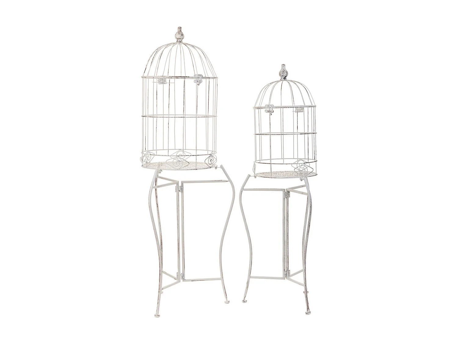 Jaulas maceteros de forja set 2 pzas blanco 30x30x130h-25x25x108h cm