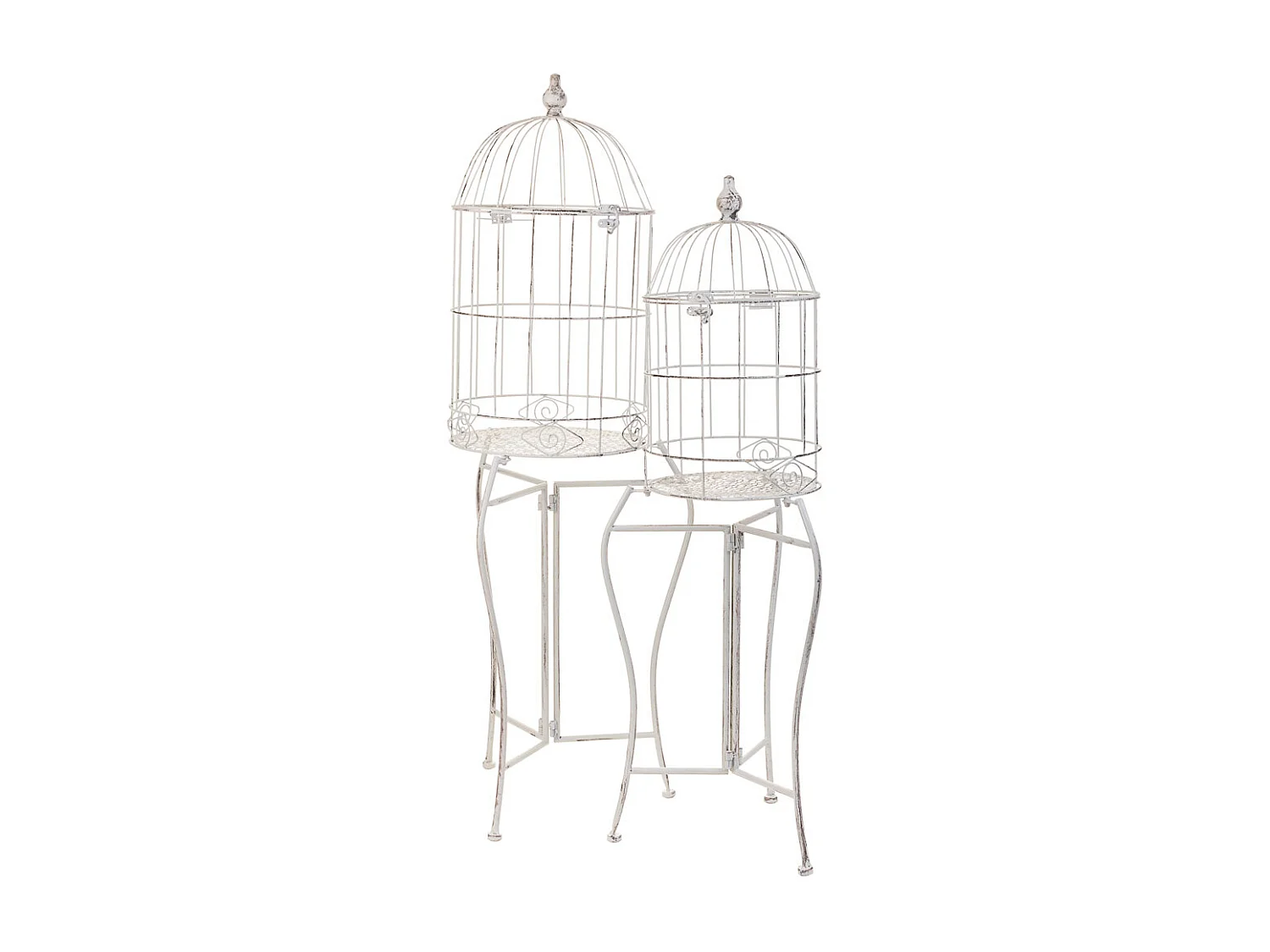 Jaulas maceteros de forja set 2 pzas blanco 30x30x130h-25x25x108h cm