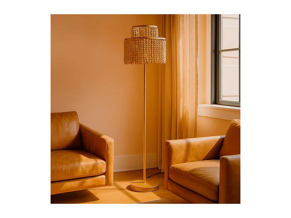 Lampadaire en métal et bois 38x38x130,5/152,5h cm