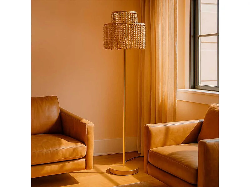 Lámpara de pie de metal y madera 38x38x130.5/152.5h cm