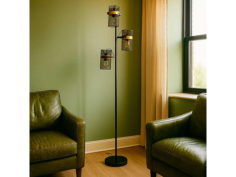 Lampadaire en métal noir avec 3 spots 32x32x161h cm