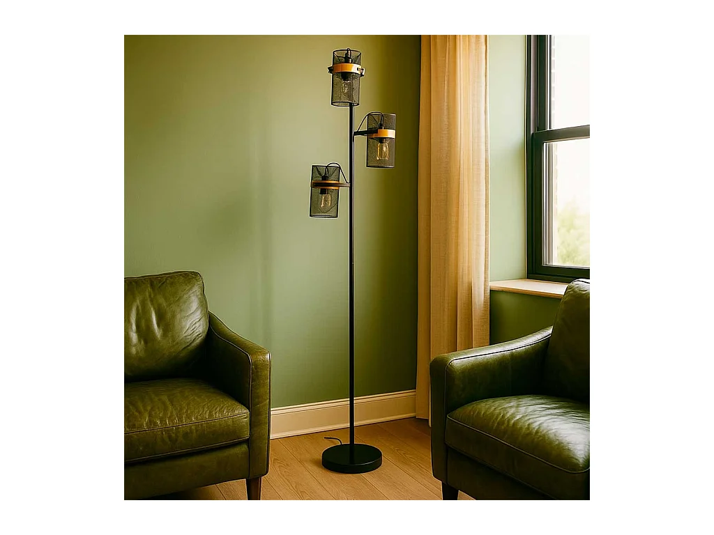 Lampadaire en métal noir avec 3 spots 32x32x161h cm