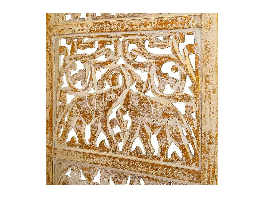 Biombo de madera artesanal blanco-natural 50(x4)x2x180