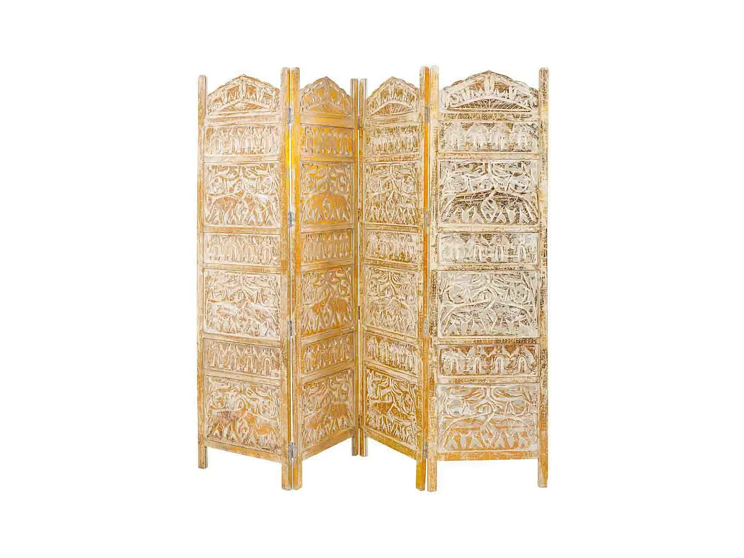 Biombo de madera artesanal blanco-natural 50(x4)x2x180