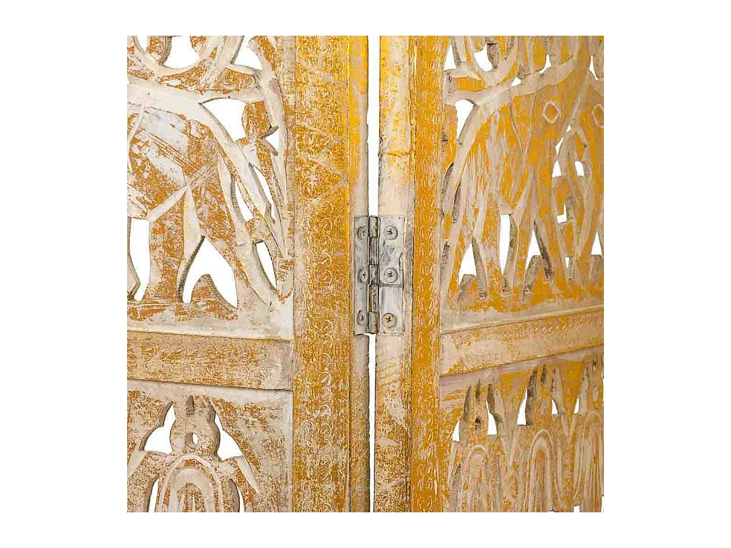 Biombo de madera artesanal blanco-natural 50(x4)x2x180