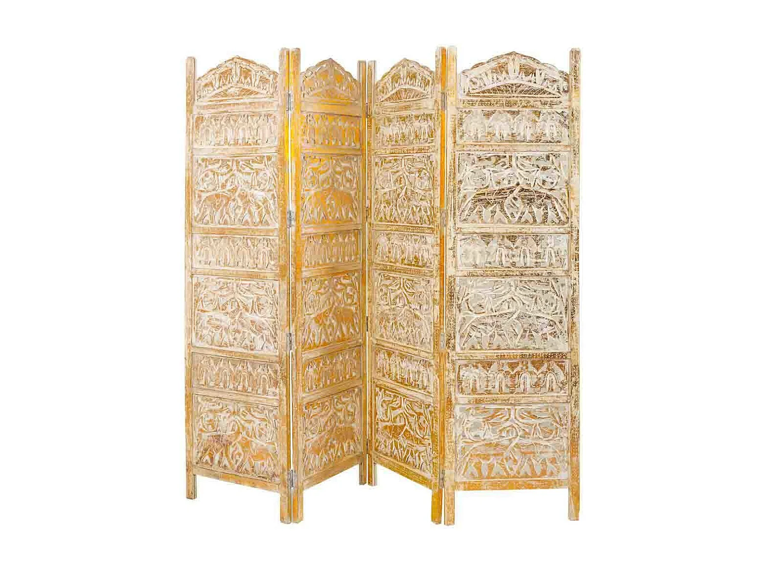 Biombo de madeira artesanal branco-natural 50(x4)x2x180