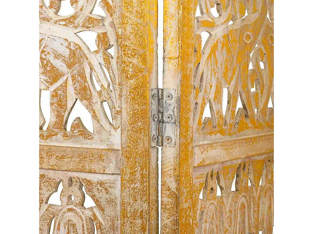 Biombo de madeira artesanal branco-natural 50(x4)x2x180