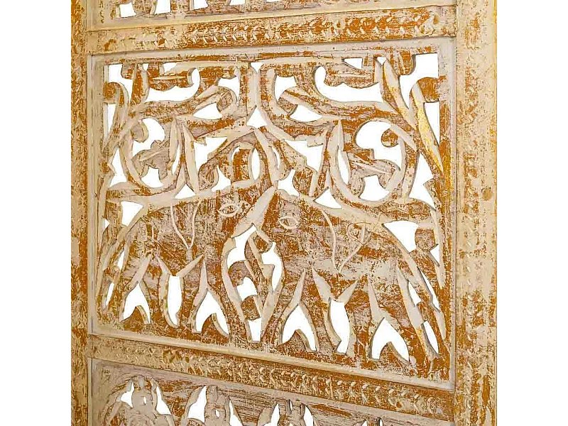 Biombo de madeira artesanal branco-natural 50(x4)x2x180