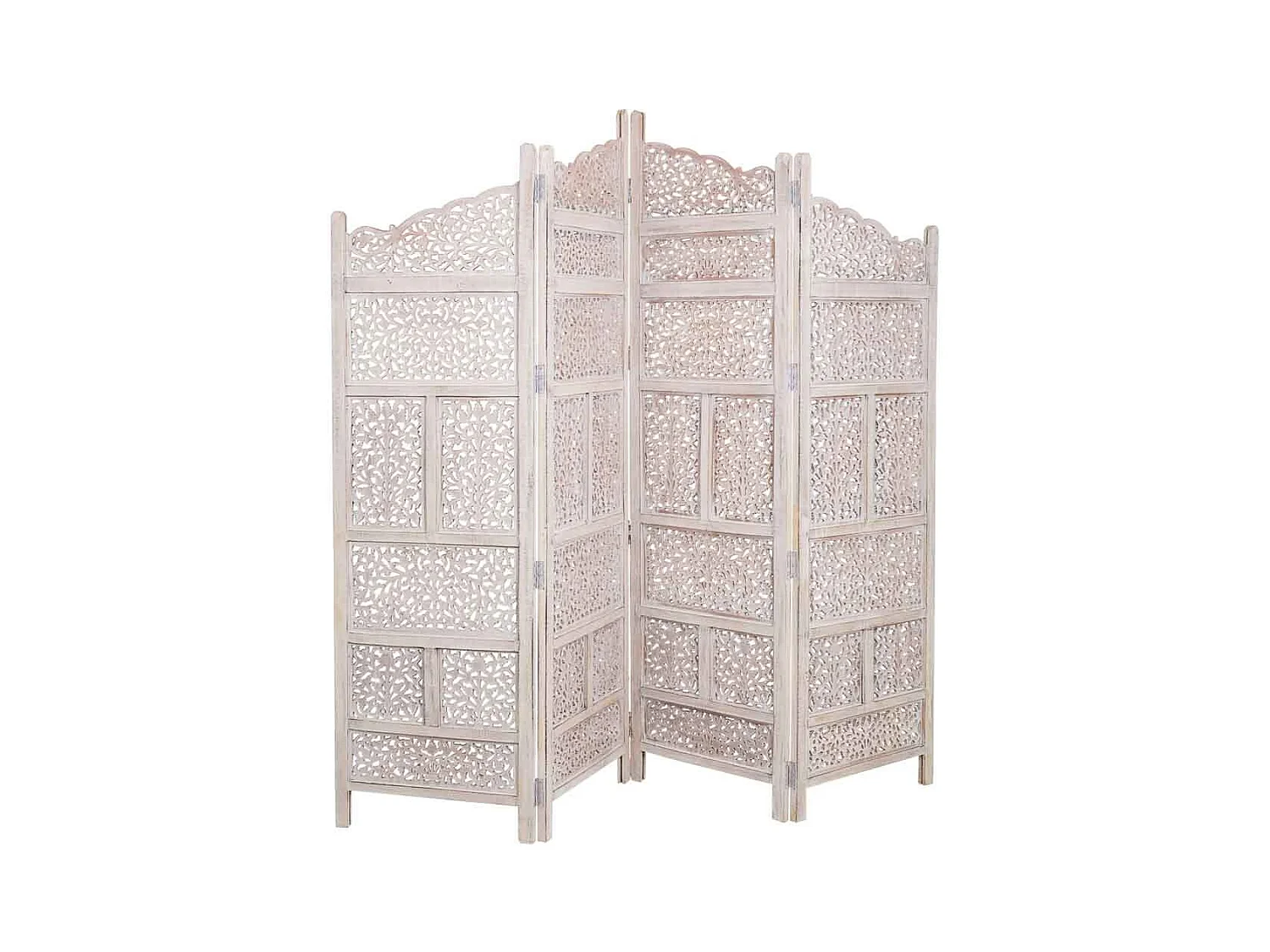 Biombo de madeira artesanal branco 50(x4)x2x180