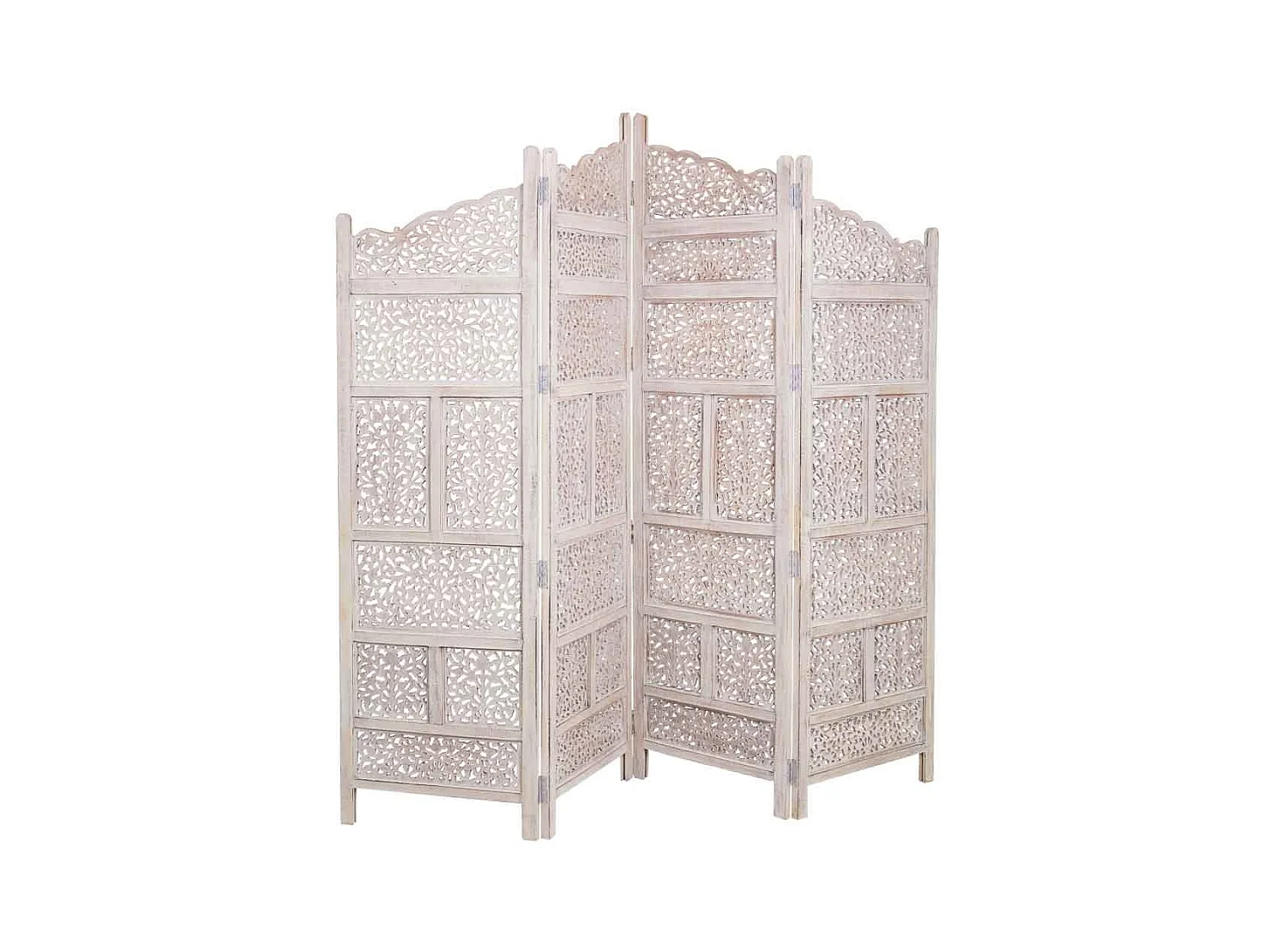 Biombo de madeira artesanal branco 50(x4)x2x180