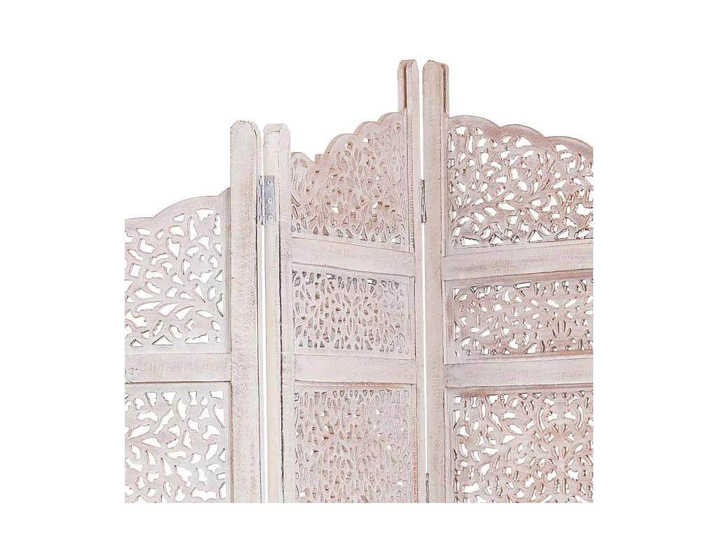 Biombo de madeira artesanal branco 50(x4)x2x180