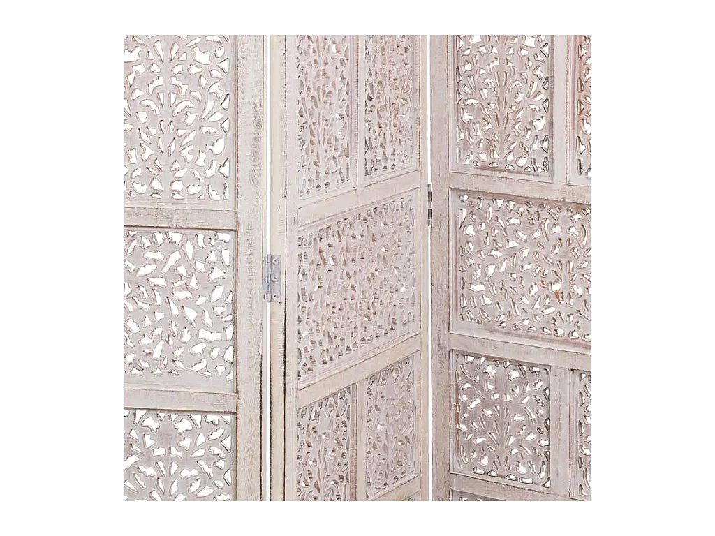 Biombo de madeira artesanal branco 50(x4)x2x180