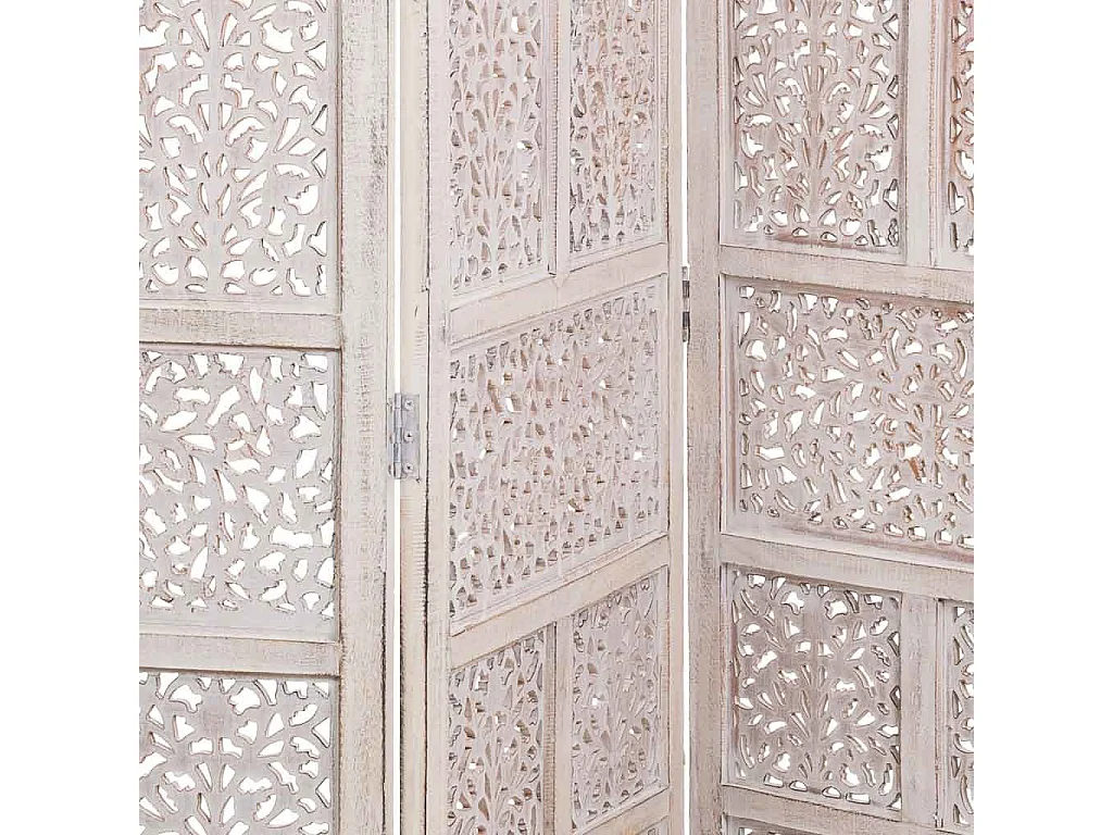 Biombo de madeira artesanal branco 50(x4)x2x180